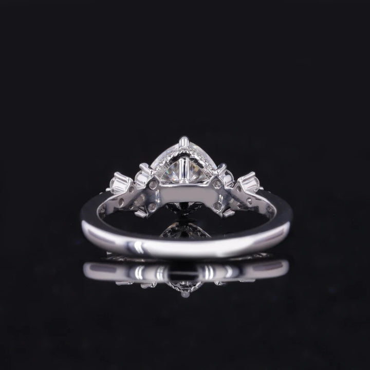 6.5mm Cushion Cut with Round Cut Moissanite Ring in Platinum 950