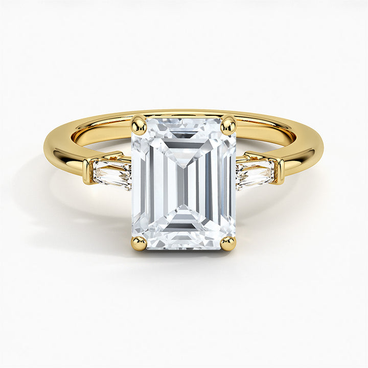 2.50ct Emerald Lab-Grown Diamond Solitaire Ring with Two-Stone Band in Solid Gold