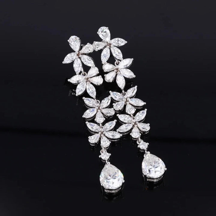 Moissanite Dangle Chandelier Bridal Earring in 18K Solid White Gold