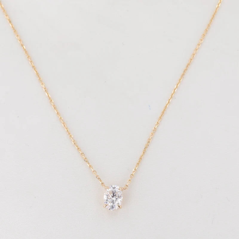 7*9mm, 2ct Oval Cut Moissanite Pendant Necklace in 14K Solid Yellow Gold
