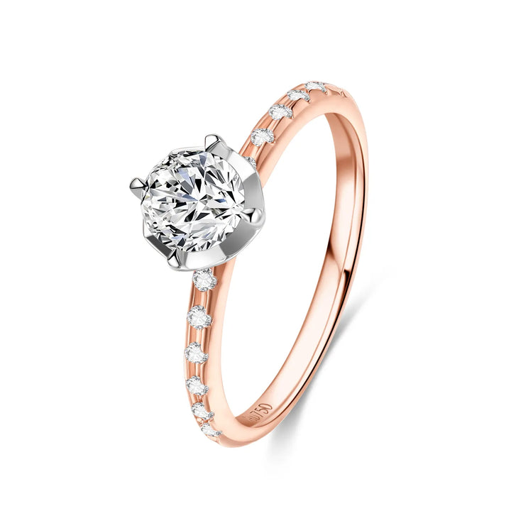 0.50ct Round Lab-Grown Diamond Solitaire Two-Tone Ring with Pavé Band in White/Rose Gold