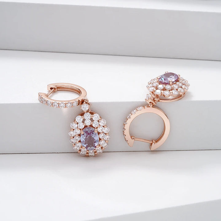 5*7mm Oval Cut Alexandrite with Moissanite Dangle Earrings in 14K Solid Rose Gold