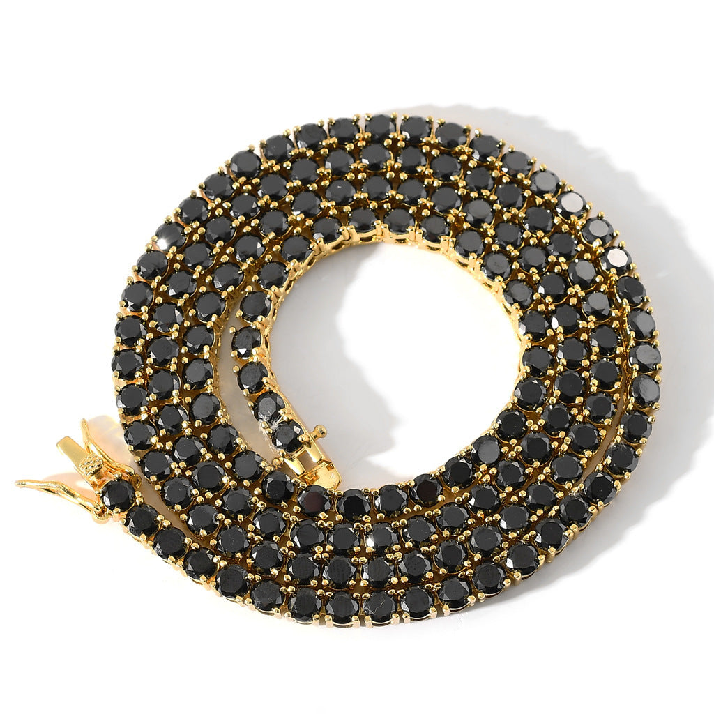 5mm Black Moissanite Tennis Chain in White/Yellow Gold plated S925 Solid Silver