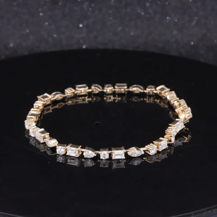 Round, Pear, Emerald Cut Moissanite Tennis Bracelet in 14K Solid White/Yellow Gold