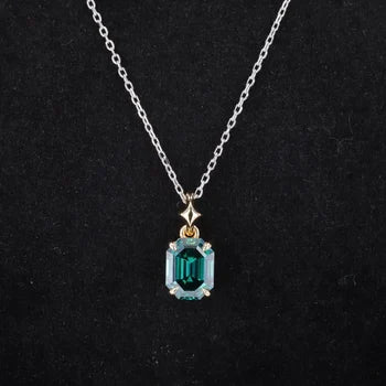 7x9mm Emerald Cut Green Moissanite 14K Yellow Gold Pendant