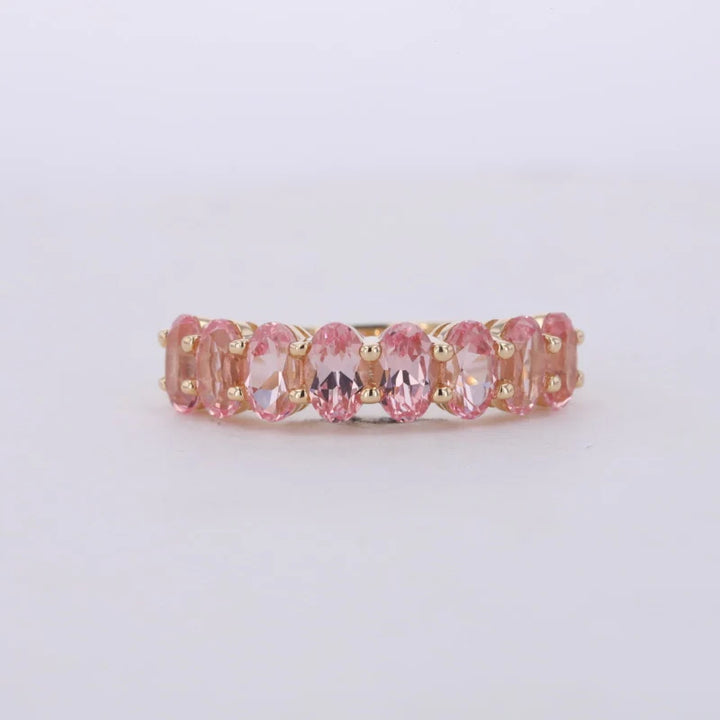 3x5mm, 2.80ctw Oval Lab-Grown Sakura Pink Sapphire Half-Eternity Band Ring in 14K Yellow Gold