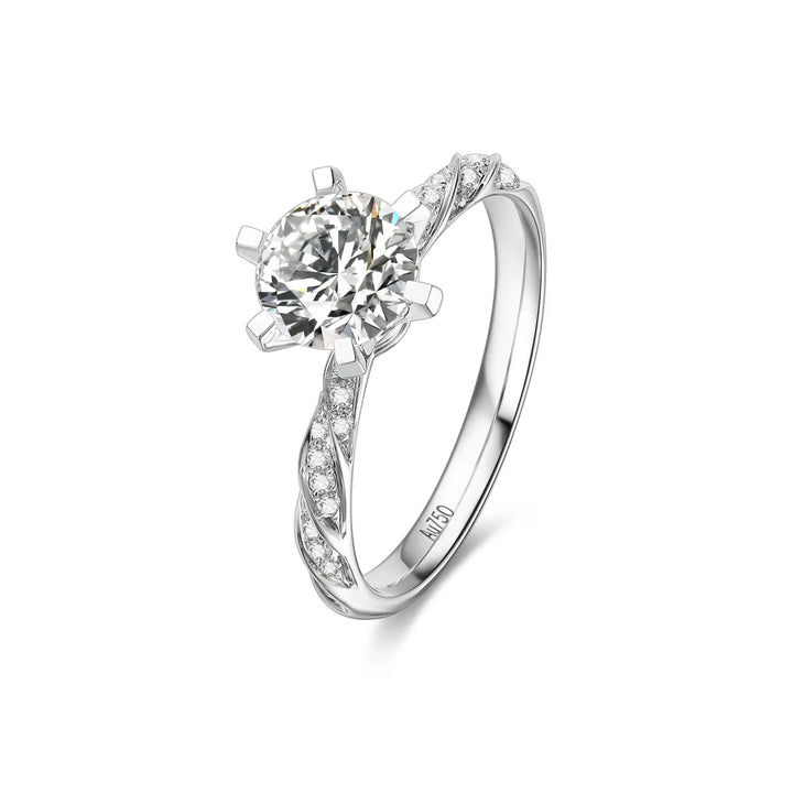1.00ct Round Lab-Grown Diamond Solitaire Ring with Croissant Pavé Band in White Gold