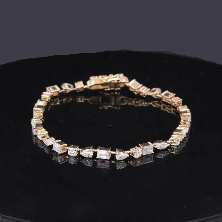 Round, Pear, Emerald Cut Moissanite Tennis Bracelet in 14K Solid White/Yellow Gold