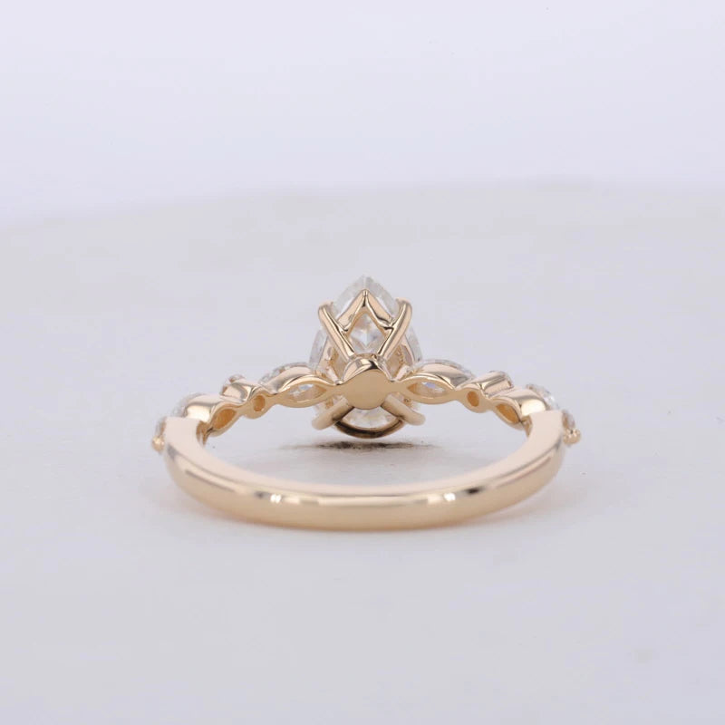 1.5ct Pear Cut Moissanite Half Eternity Ring in 14K Solid Yellow Gold