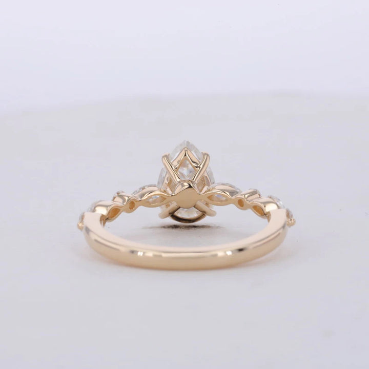 1.5ct Pear Cut Moissanite Half Eternity Ring in 14K Solid Yellow Gold