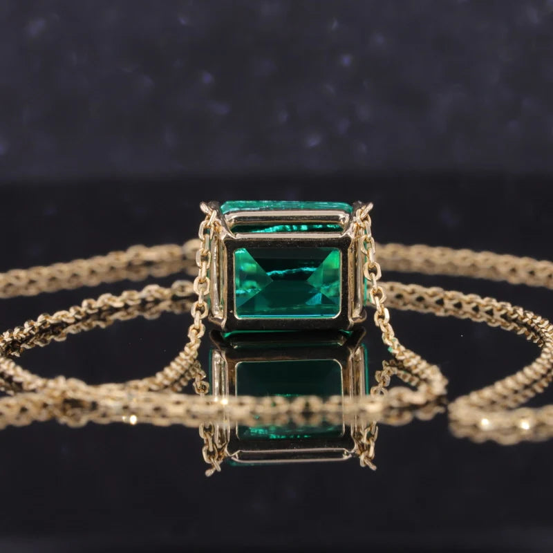 8x10mm, 3.00ct Lab-Grown Colombian Emerald Pendant with Rolo Necklace in 14K Yellow Gold