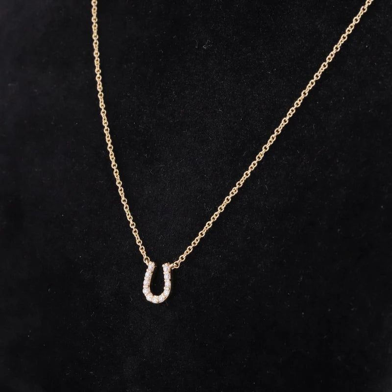 Horseshoe Diamond Pendant/Necklace in 14K Solid Yellow Gold