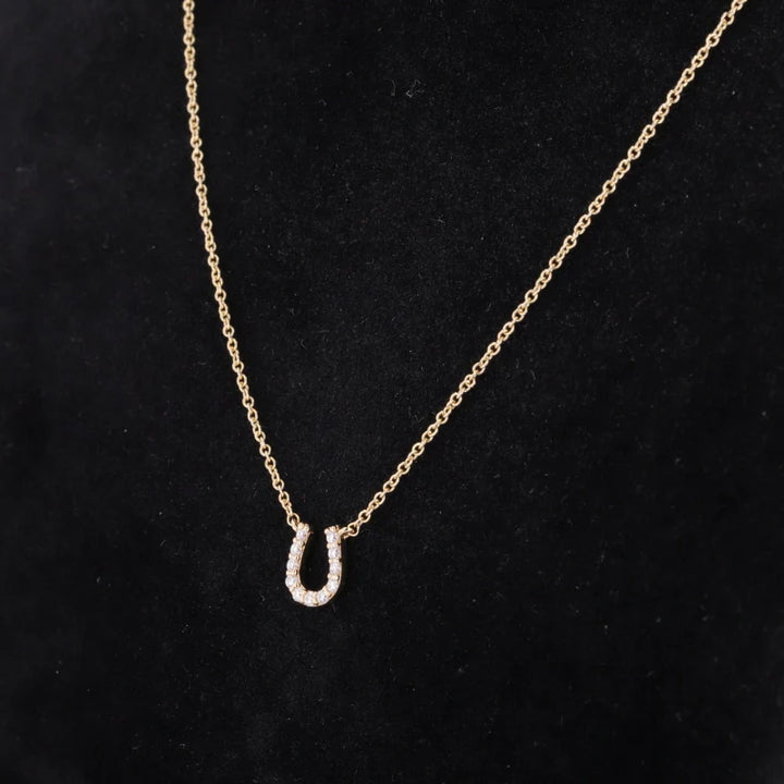 Horseshoe Diamond Pendant/Necklace in 14K Solid Yellow Gold