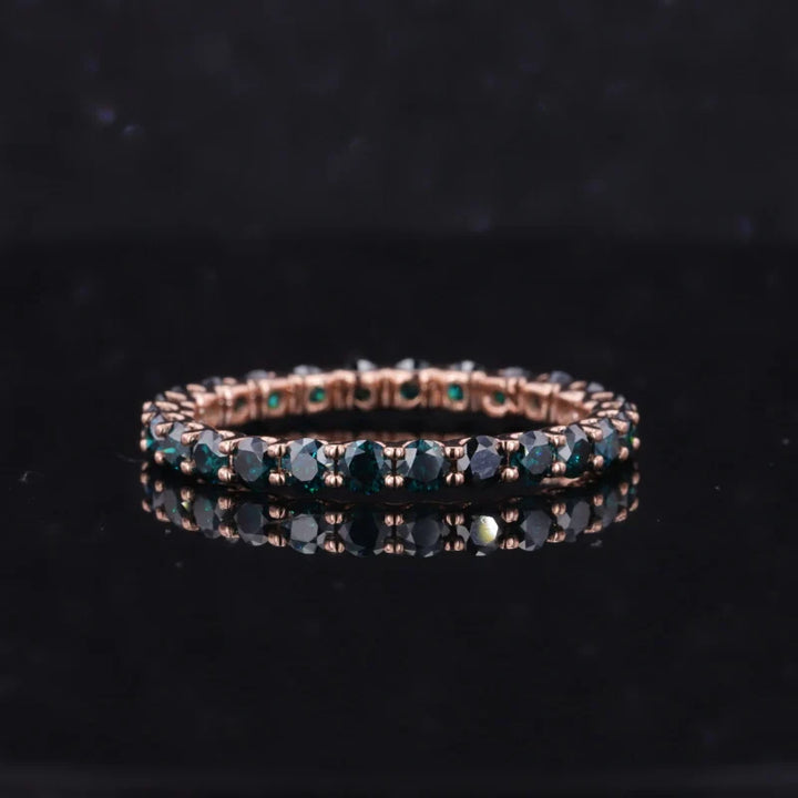 2.5mm Round Cut Green Moissanite Full Eternity Ring in 10K Solid Rose Gold