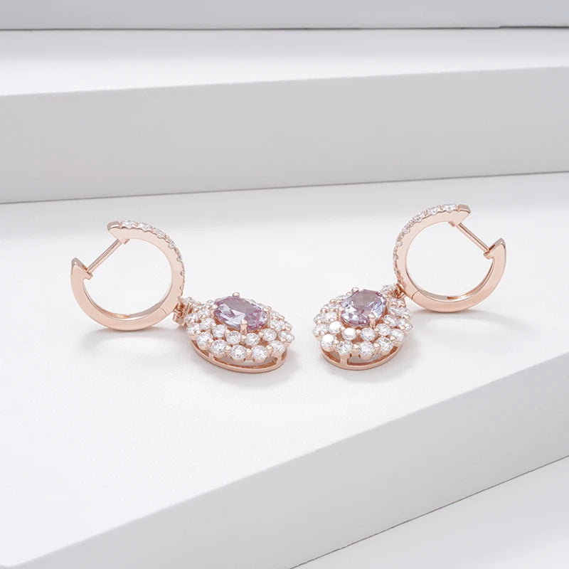 5*7mm Oval Cut Alexandrite with Moissanite Dangle Earrings in 14K Solid Rose Gold