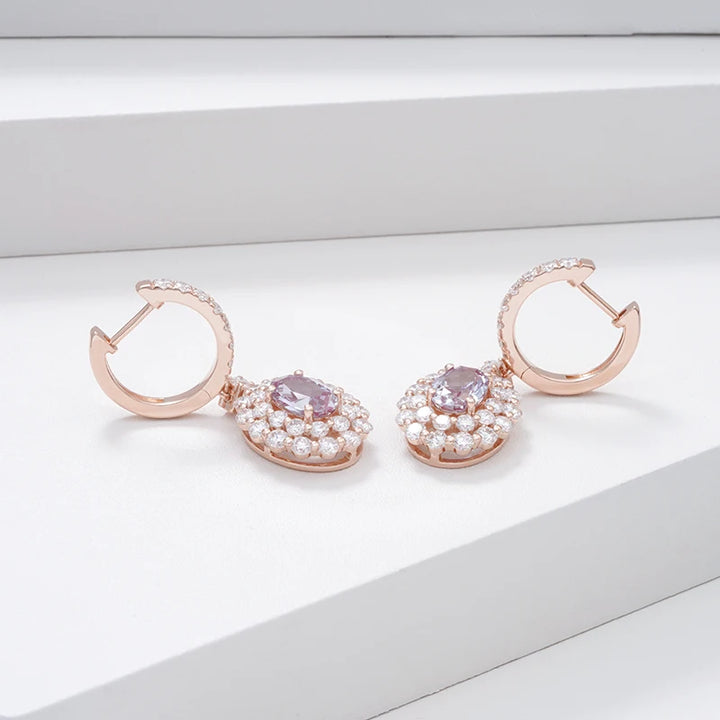 5*7mm Oval Cut Alexandrite with Moissanite Dangle Earrings in 14K Solid Rose Gold