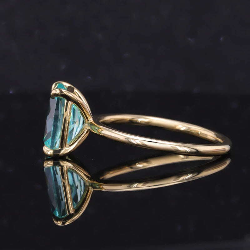 9x11mm Cushion Cut Paraiba Tourmaline Solitaire Ring in 14K Solid Yellow Gold