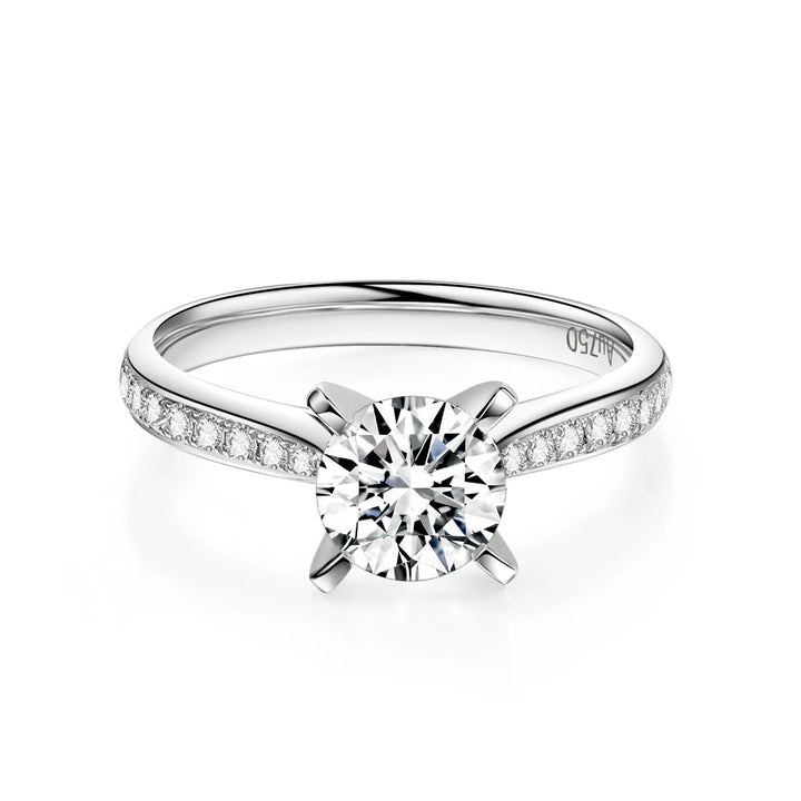 1.00ct Round Lab-Grown Diamond Solitaire Ring with Micropavé Band and in White Gold