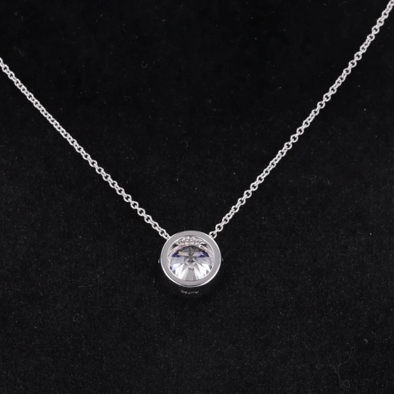 2CT Round Cut Lab Grown Diamond Bezel Set Pendant Necklace in 18K White Gold