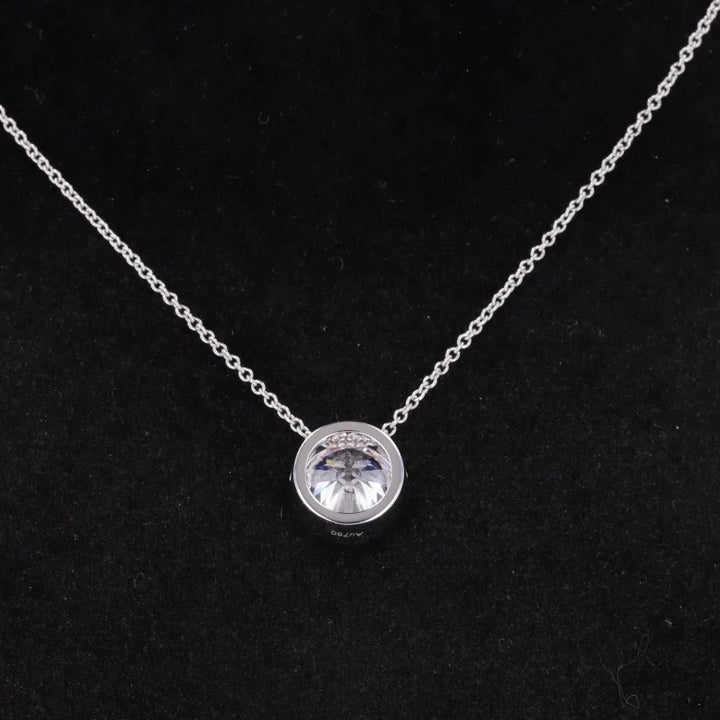 2CT Round Cut Lab Grown Diamond Bezel Set Pendant Necklace in 18K White Gold
