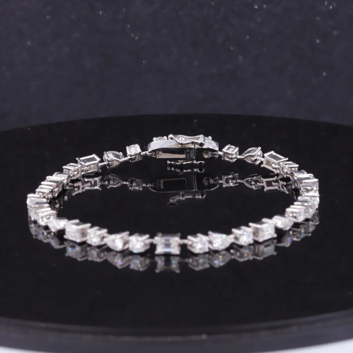 Round, Pear, Emerald Cut Moissanite Tennis Bracelet in 14K Solid White/Yellow Gold