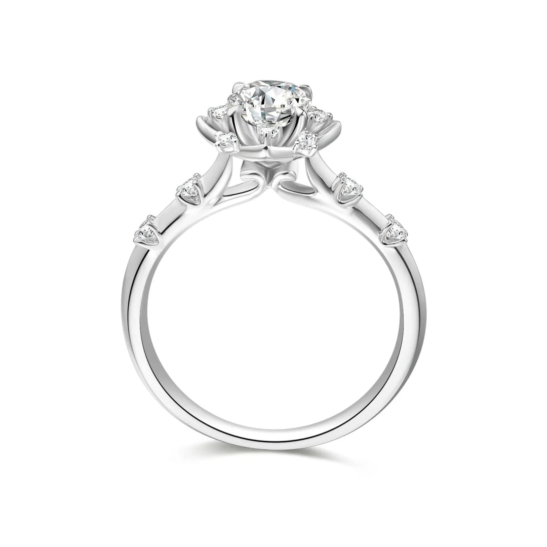 0.75ct Round Lab-Grown Diamond Solitaire Ring with Flower Basket in White Gold