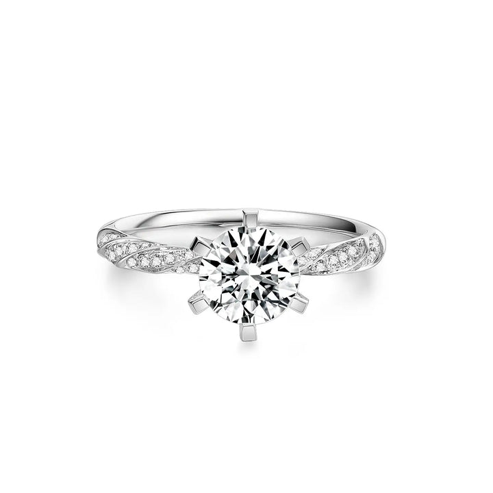 1.00ct Round Lab-Grown Diamond Solitaire Ring with Croissant Pavé Band in White Gold