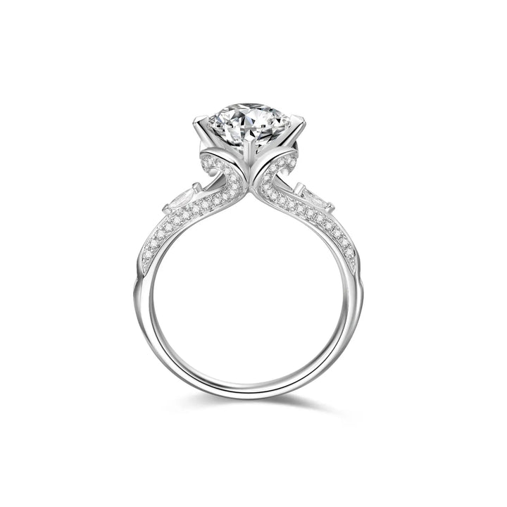 1.50ct Round Lab-Grown Diamond Solitaire Ring with Raised Lily Setting and Pavé Band in White Gold