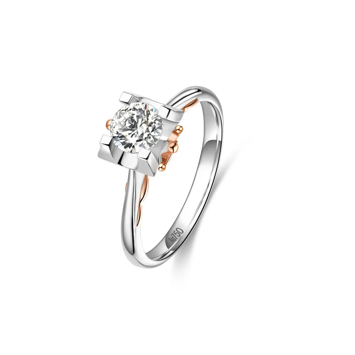 0.75ct Round Lab-Grown Diamond Solitaire Two-Tone Ring with Rose Gold Crown Bridge in White Gold