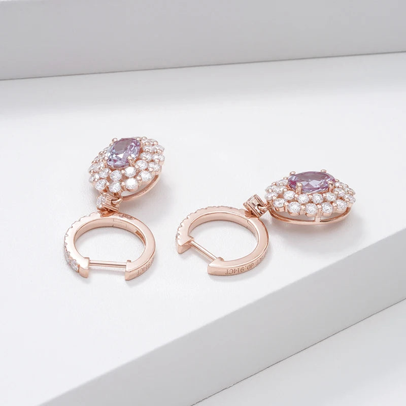5*7mm Oval Cut Alexandrite with Moissanite Dangle Earrings in 14K Solid Rose Gold