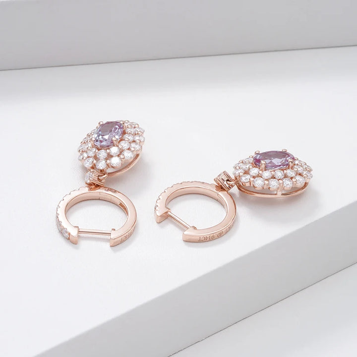 5*7mm Oval Cut Alexandrite with Moissanite Dangle Earrings in 14K Solid Rose Gold