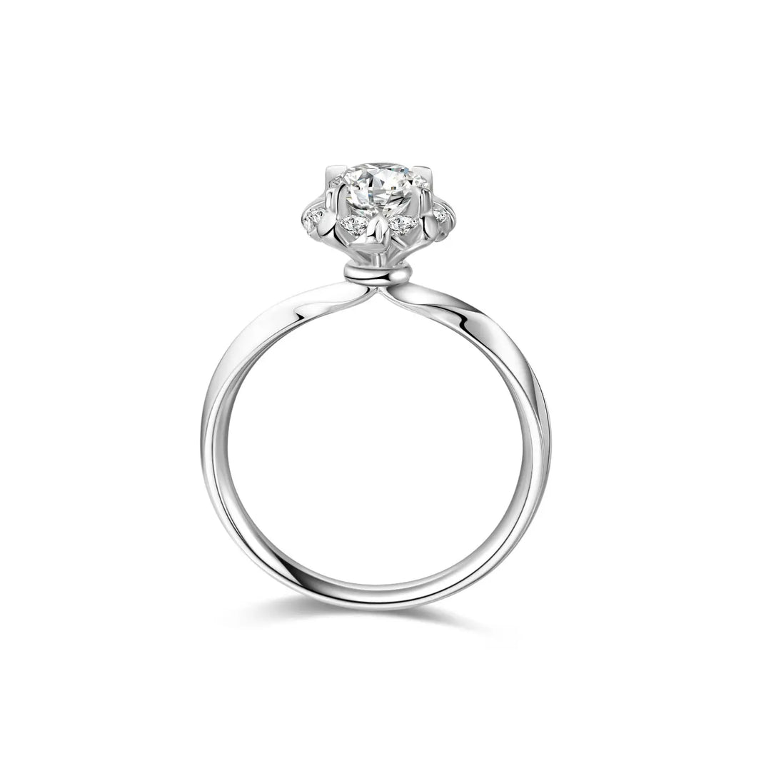 0.75ct Round Lab-Grown Diamond Solitaire Ring with Raised Flower Halo Setting in White Gold
