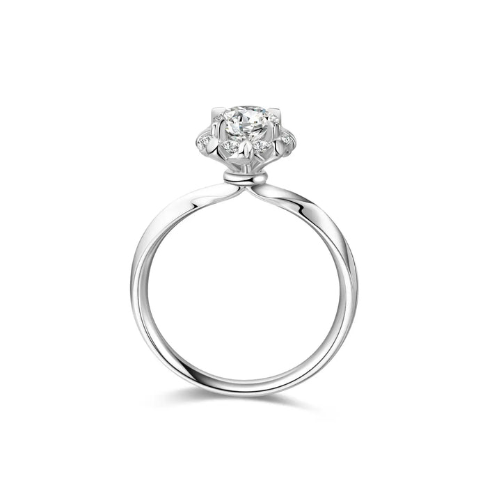 0.75ct Round Lab-Grown Diamond Solitaire Ring with Raised Flower Halo Setting in White Gold