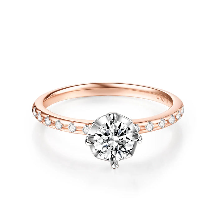 0.50ct Round Lab-Grown Diamond Solitaire Two-Tone Ring with Pavé Band in White/Rose Gold