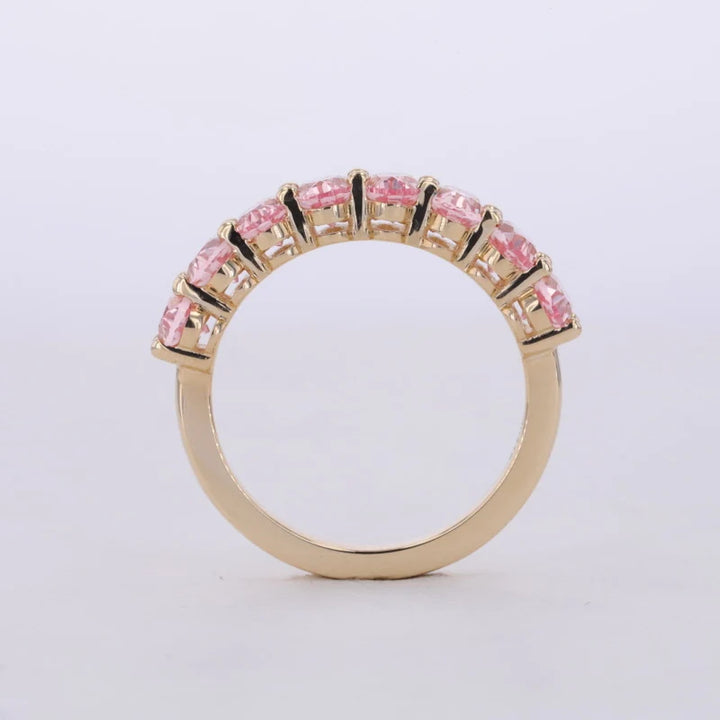 3x5mm, 2.80ctw Oval Lab-Grown Sakura Pink Sapphire Half-Eternity Band Ring in 14K Yellow Gold