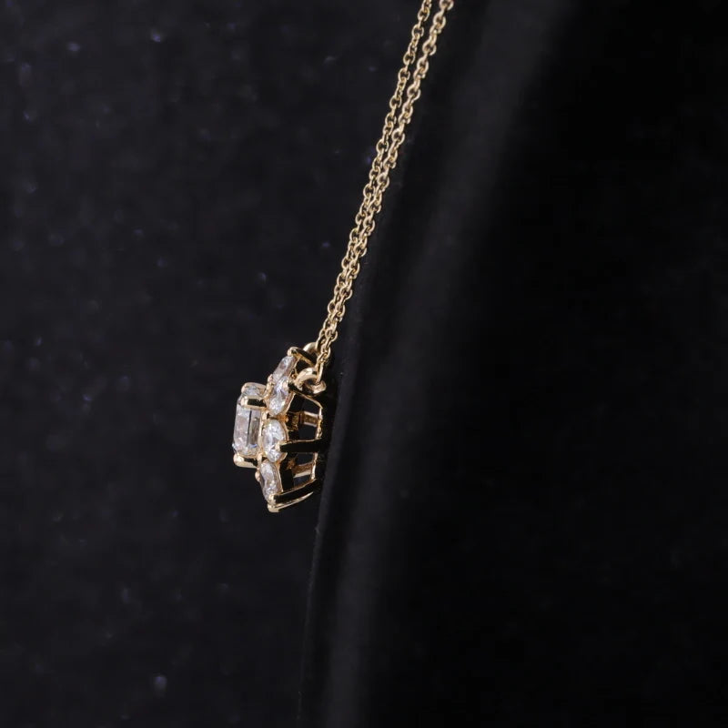1.2CT Lab Grown Diamond Flower Pendant Necklace in 14K Solid Yellow Gold