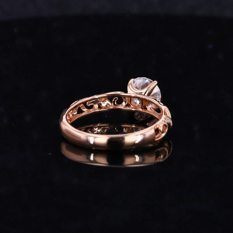 5mm Round Cut Moissanite with Garden Band in 14K Solid Rose/Yellow/White Gold