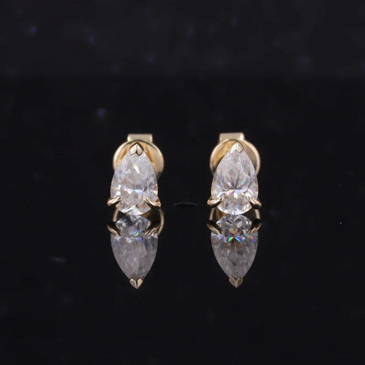4*6mm Pear Cut Moissanite Earrings in 14K Solid Yellow Gold