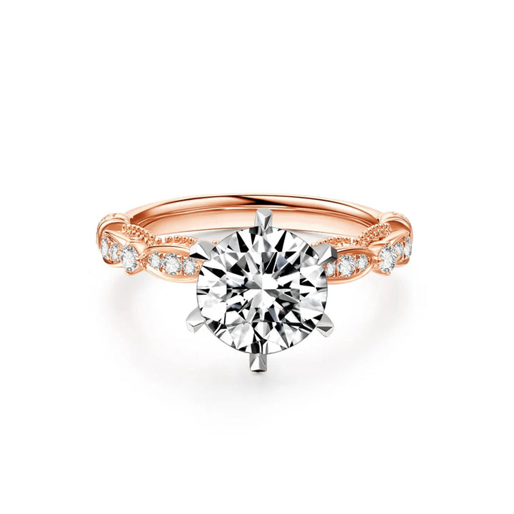 2.00ct Round Lab-Grown Diamond Solitaire Two-tone Ring with Pavé/Textured Rose Gold Band in White/Rose Gold