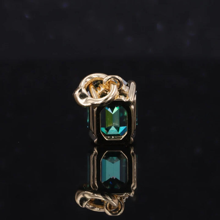 7x9mm Emerald Cut Green Moissanite 14K Yellow Gold Pendant