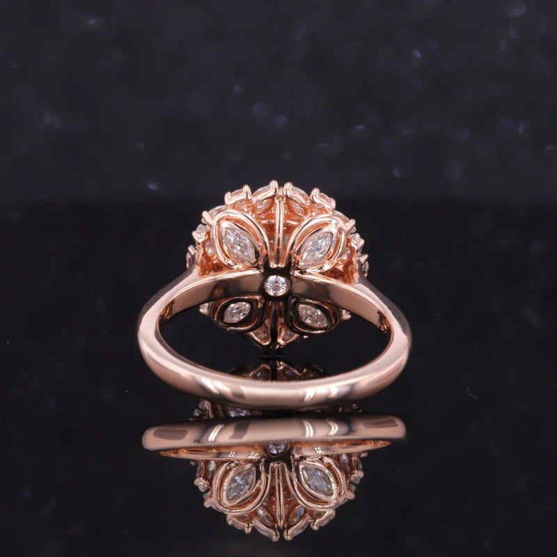 8.5mm Round Cut Moissanite with Round/Marquise Halo in 14K Solid Rose Gold