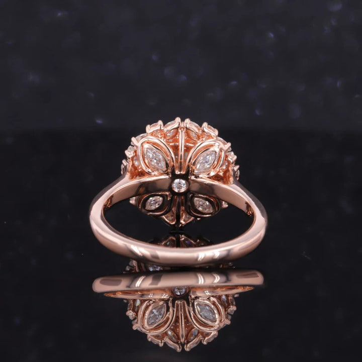 8.5mm Round Cut Moissanite with Round/Marquise Halo in 14K Solid Rose Gold