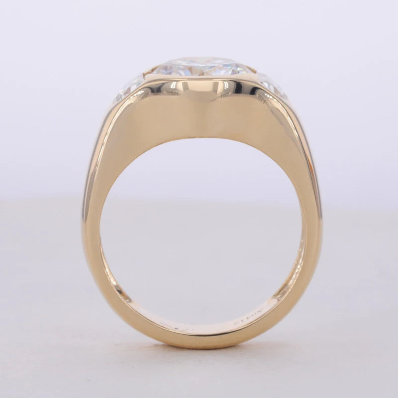 10mm Round Cut Moissanite Bezel with Side Stones in 10K Solid Yellow Gold