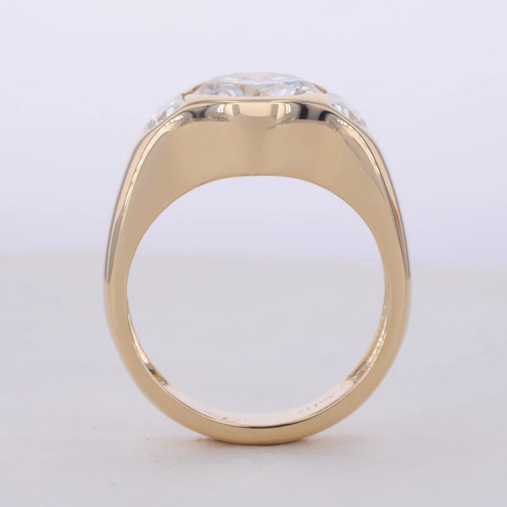 10mm Round Cut Moissanite Bezel with Side Stones in 10K Solid Yellow Gold