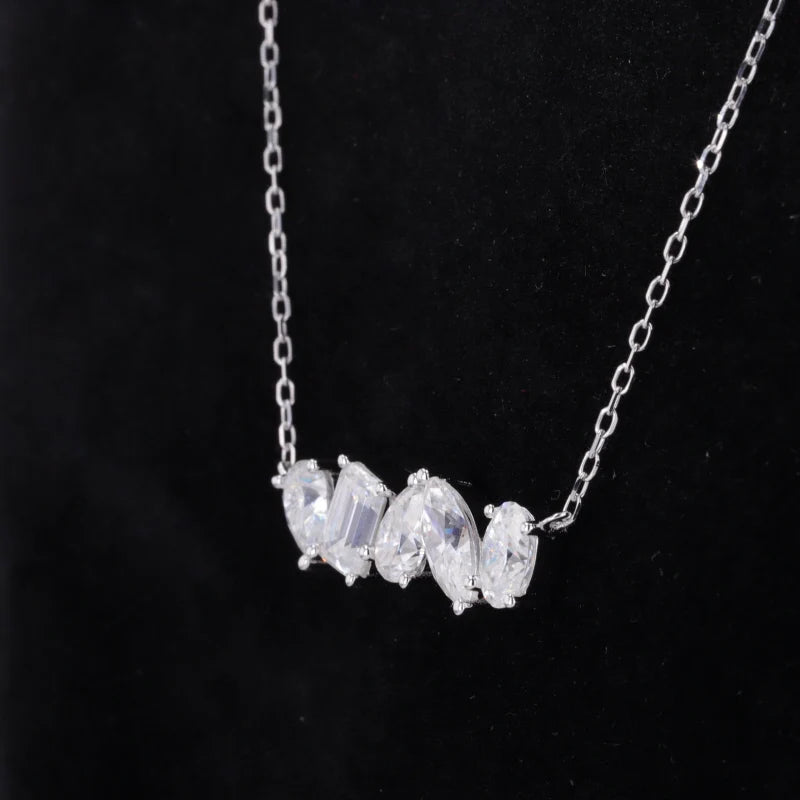 Pear, Emerald, Marquise, Oval Cut 5-Stone Moissanite Pendant Necklace in 14K White Gold