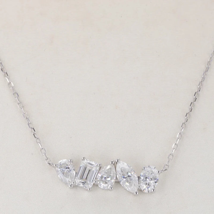 Pear, Emerald, Marquise, Oval Cut 5-Stone Moissanite Pendant Necklace in 14K White Gold
