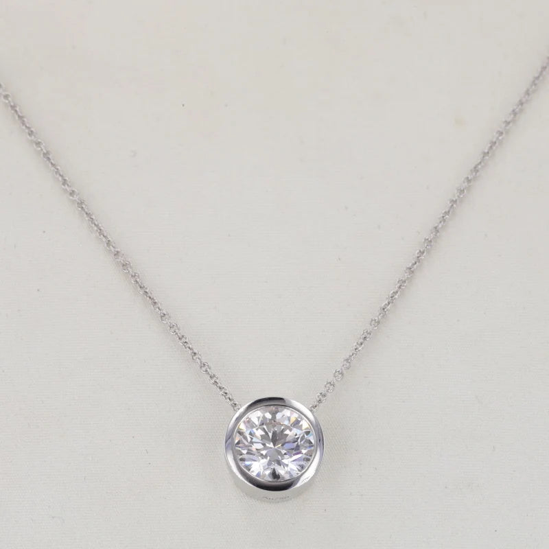 2CT Round Cut Lab Grown Diamond Bezel Set Pendant Necklace in 18K White Gold