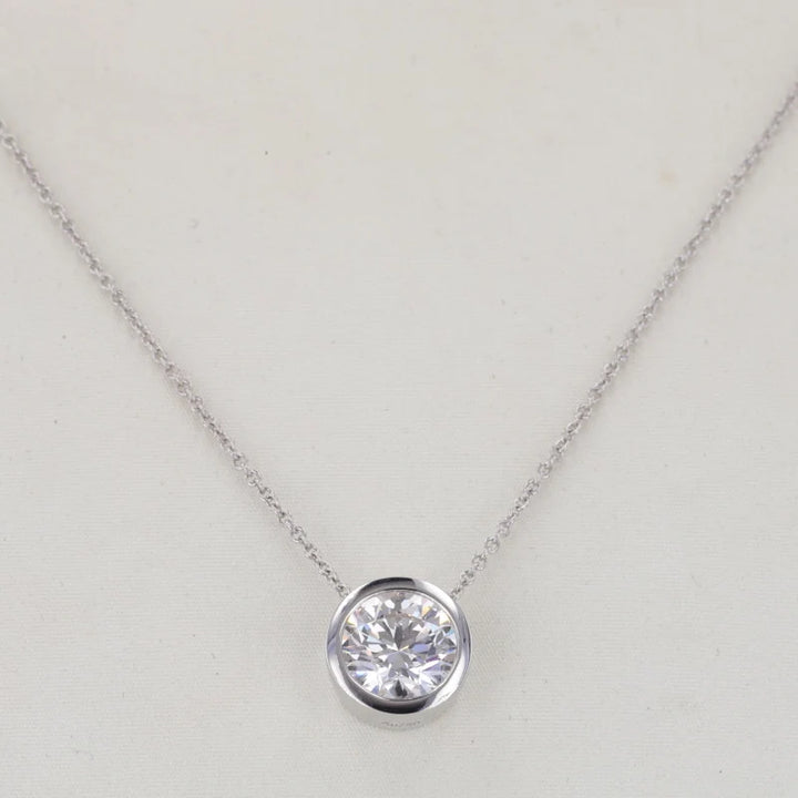2CT Round Cut Lab Grown Diamond Bezel Set Pendant Necklace in 18K White Gold