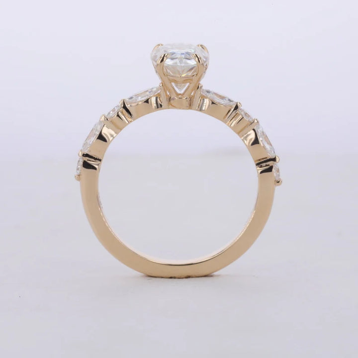 1.5ct Pear Cut Moissanite Half Eternity Ring in 14K Solid Yellow Gold