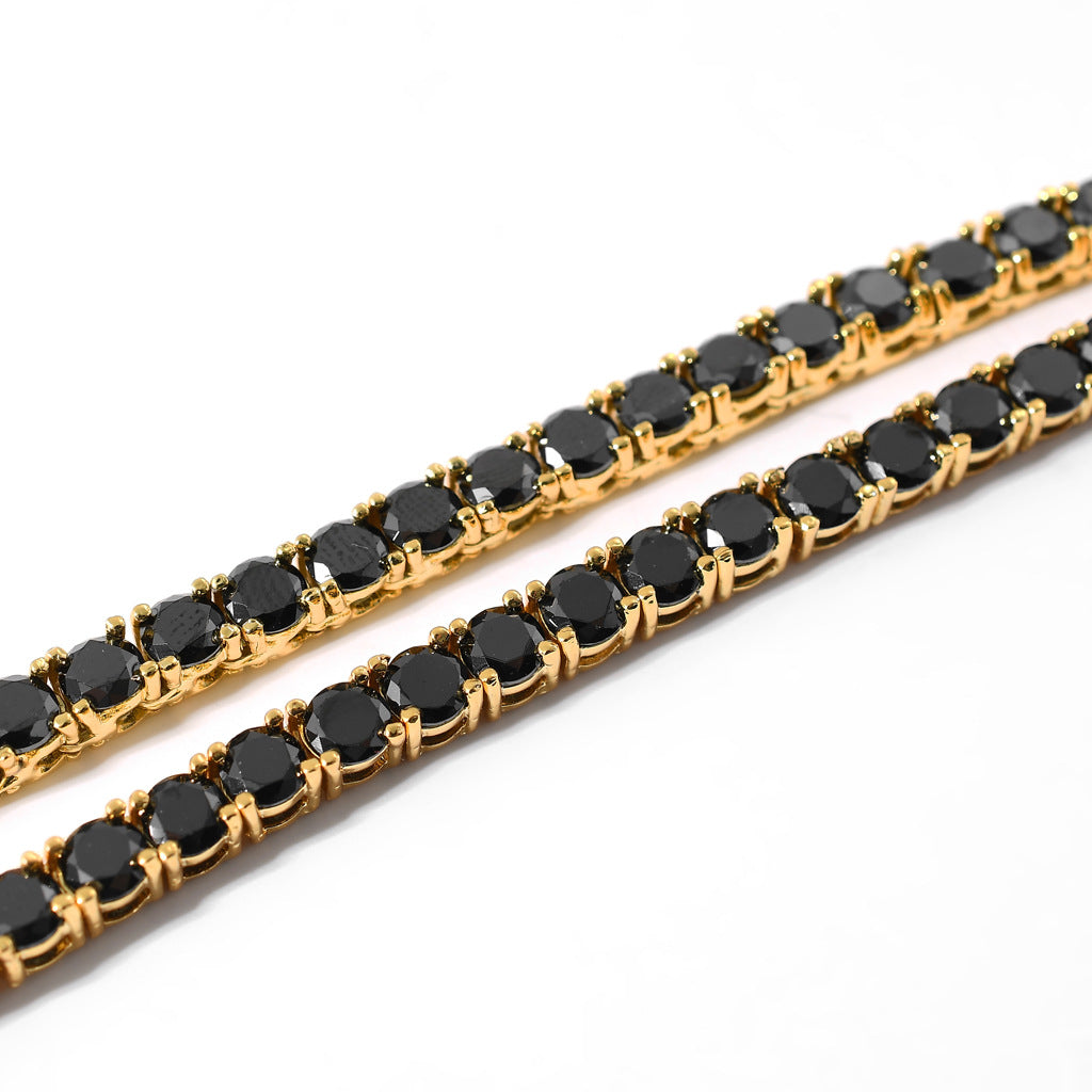 5mm Black Moissanite Tennis Chain in White/Yellow Gold plated S925 Solid Silver
